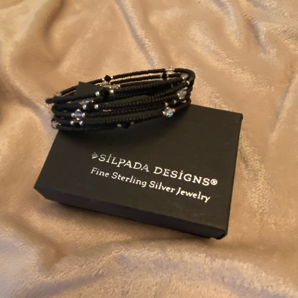 SILPADA Black wrap bracelet with sterling silver. - Picture 1 of 3